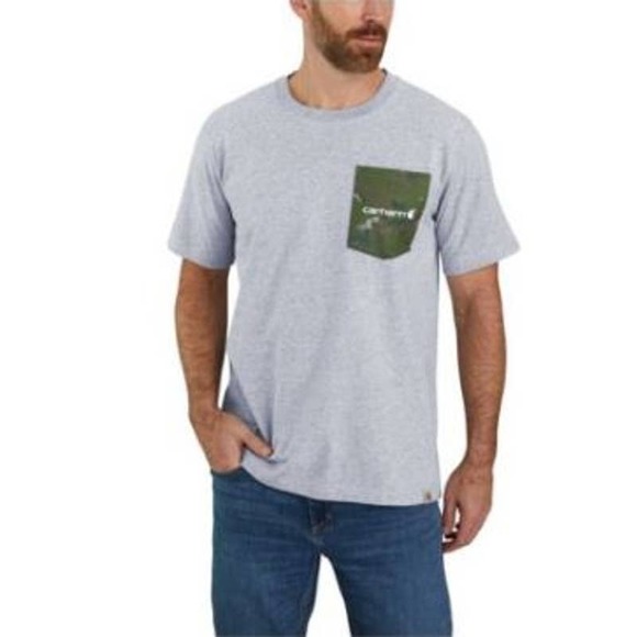 Men's Carhartt T-Shirt Heather Gray Camo Pocket Small New - Picture 1 of 10